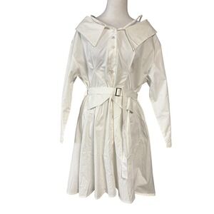 Storets Dress Womens Small White Cold Shoulder Belted Shirt Hi Low‎ Fit Flare